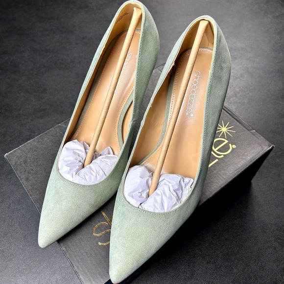 Shoe Dazzle Naomi Pumps Womens Size 9.5 Seagrass Suede 4.25 Inch Heel NEW - Picture 6 of 7